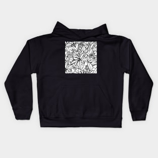 Lily Flowers Line Drawing Black and White Kids Hoodie